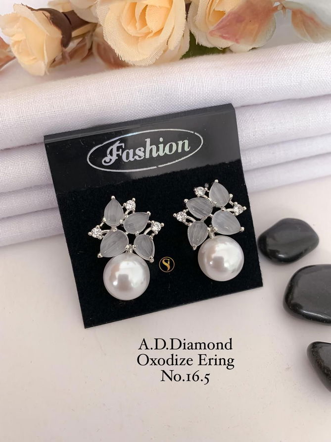 AD Diamond Rose Gold And Silver Fancy Earrings 2 Wholesalers In Delhi
